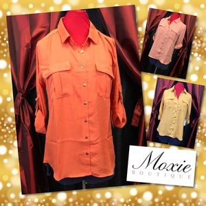 Chiffon Pocket Button-down Blouse (Mustard)